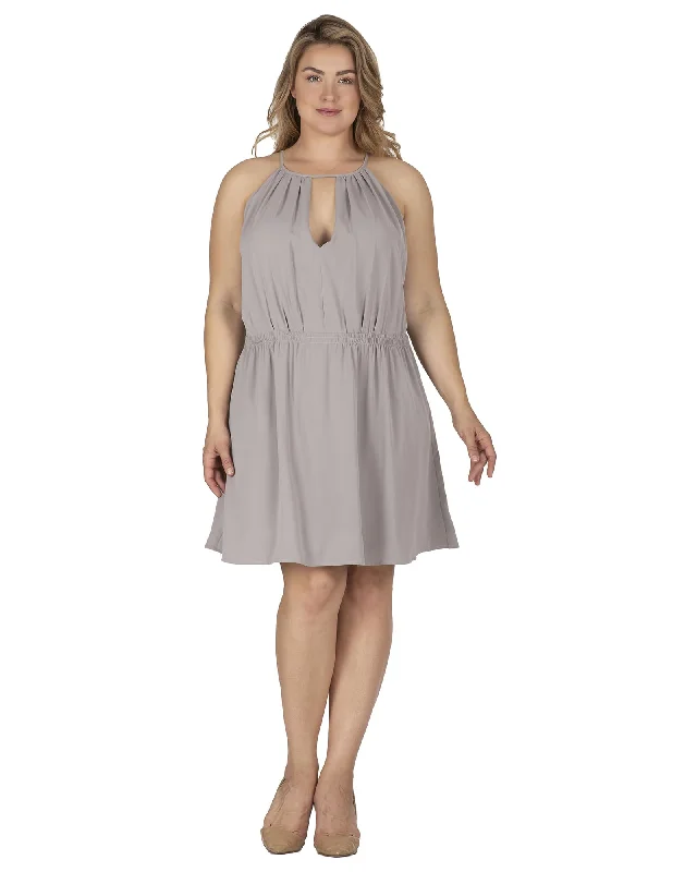 Women's Halter Neck Key Hole Sleeveless Mini Dress | Grey Cozy Cotton Mini Dress