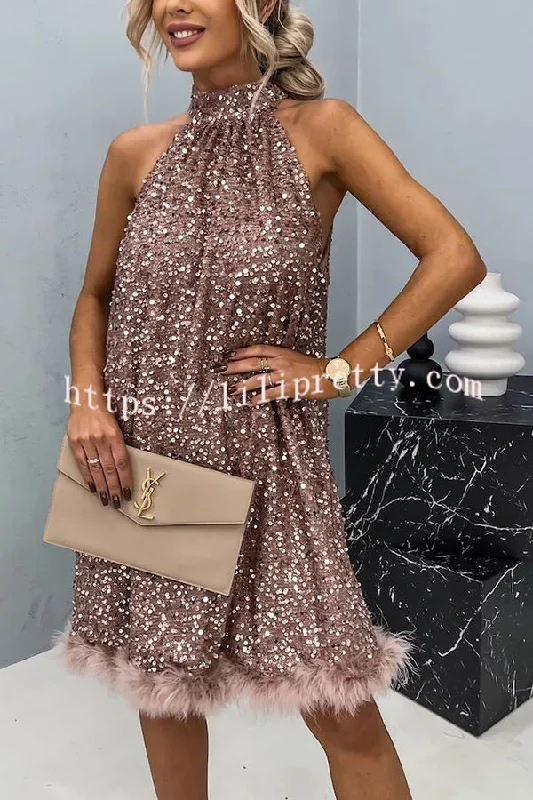 Lilipretty It's Time To Dance Sequin Feather Trim Halter Babydoll Mini Dress Trendy Tulle Mini Dress Lilipretty It's Time To Dance Sequin Feather Trim Halter Babydoll Mini Dress Trendy Tulle Mini Dress