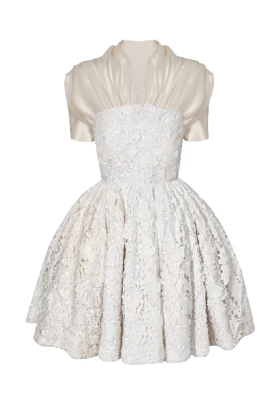 Ivory Lace Shadow Mini Dress Comfortable Fit-and-Flare Mini Dress