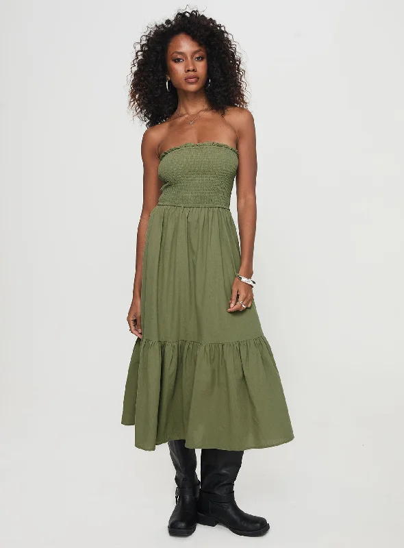 Chani Strapless Maxi Dress Olive Bodycon Club Sequined