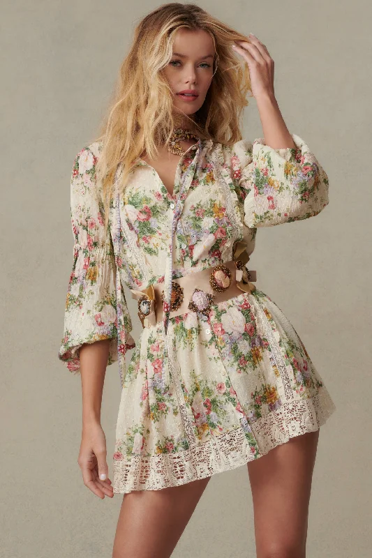 Floral Mini Dress with Sleeves Classic Black Mini Dress