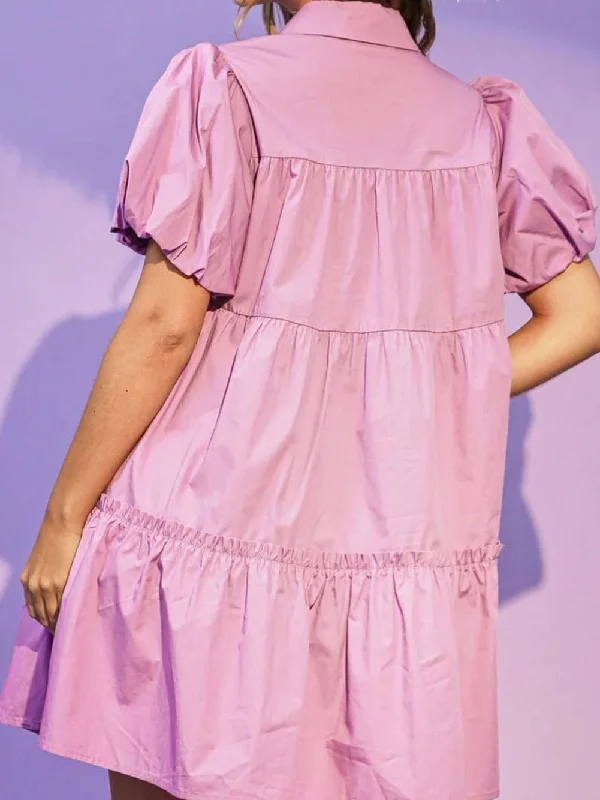 Button-Down Mini Dress with Sequin Crowns Comfortable Boho Mini Dress