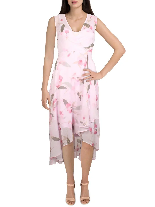 Womens V-Neck Midi Wrap Dress Tunics Lace romantic