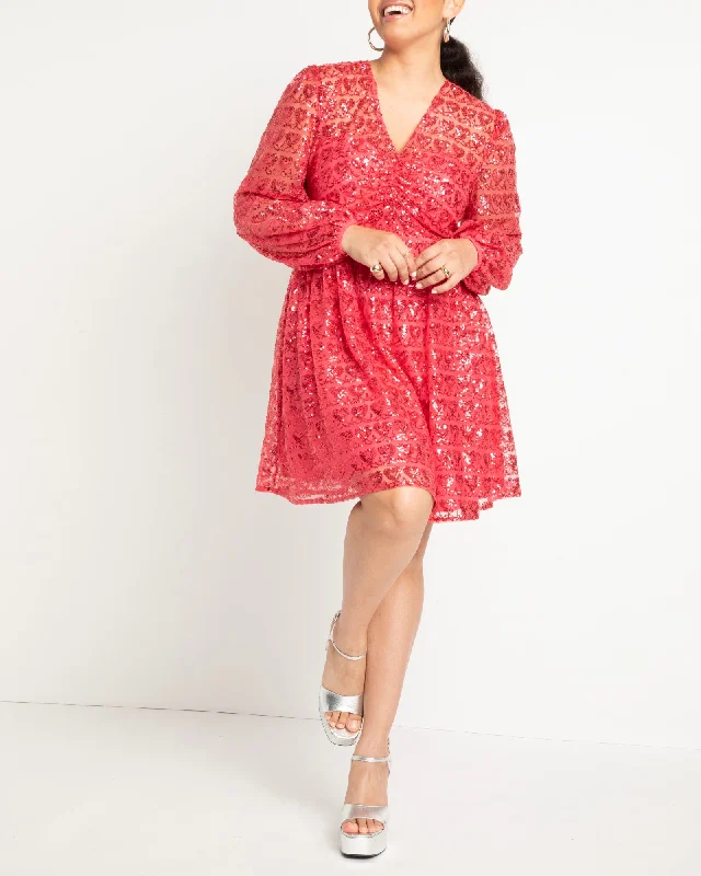 Heart Sequin Mini Dress | Hot Pink Classic Casual Mini Dress