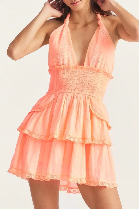 Ruffle Mini Dress in Marigold Orange Comfortable Polka Dot Mini Dress