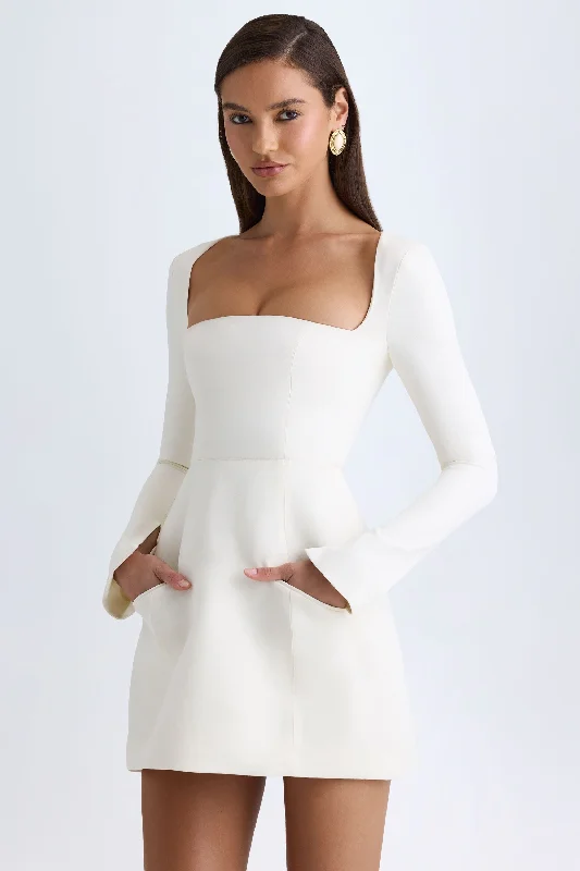 Square-Neck Structured Tulip Mini Dress in Vanilla Trendy Camisole Mini Dress