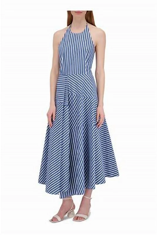 Halter Dress In Parisian Blue Multi Shift Classic Vintage
