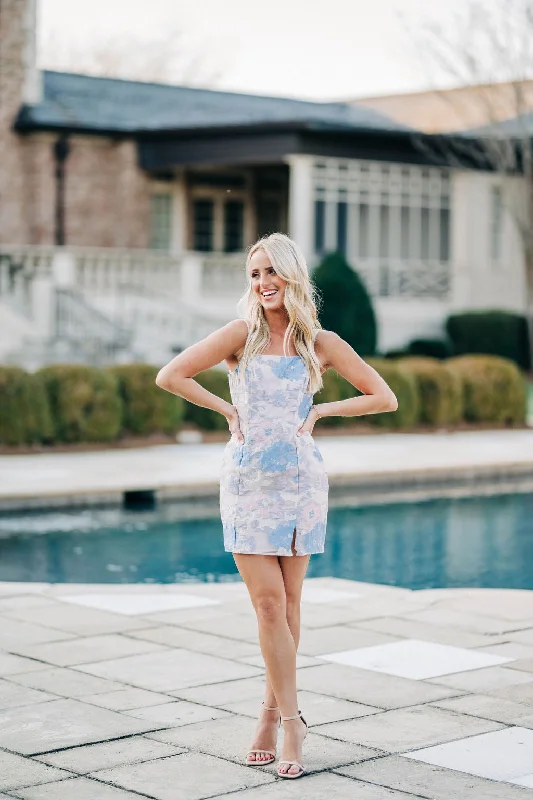 Dehlia Mini Dress - Blue/Pink Stylish Short-Sleeve Mini Dress