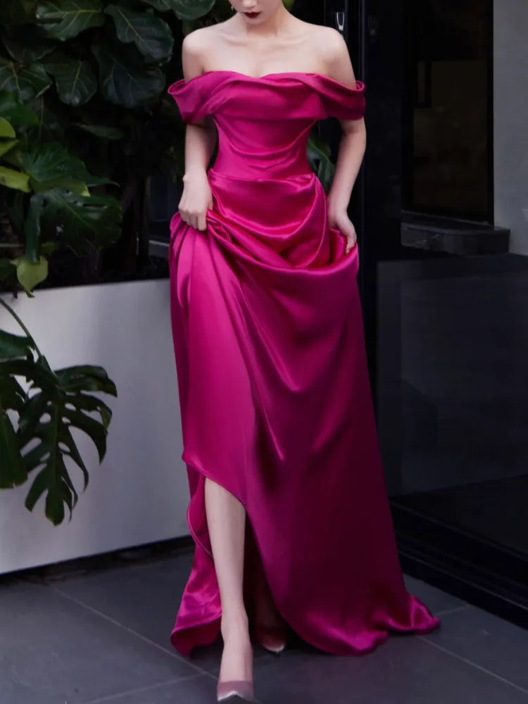 Wedding Elegant Party Dresses for Women 2024 Summer Casual Evening Korean Style Midi Dress Female Slash Neck Vintage Dresses New Tunics Occasion special