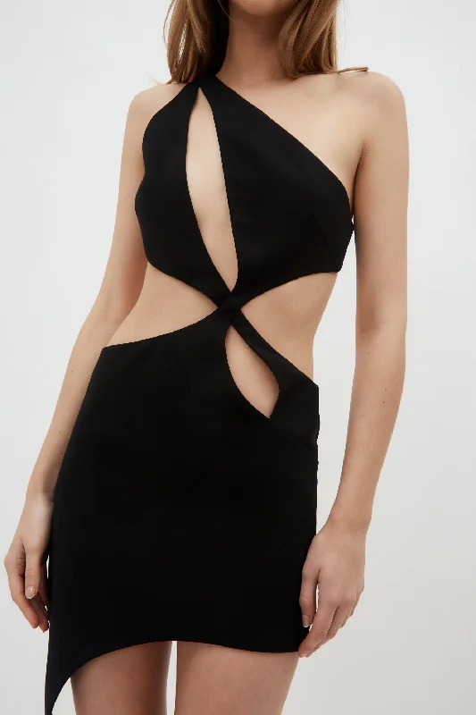 Asymmetrical Black Mini Dress Stylish Spaghetti Strap Mini Dress
