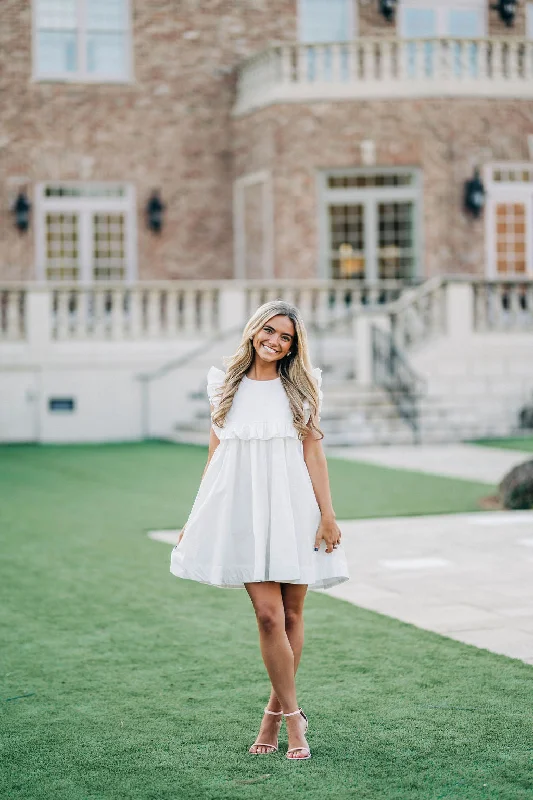Brinley Mini Dress - White Stylish Puff Sleeve Mini Dress