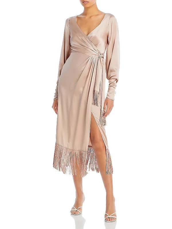 Page Womens Silk Faux Wrap Wrap Dress Tunics Versatile all-occasion