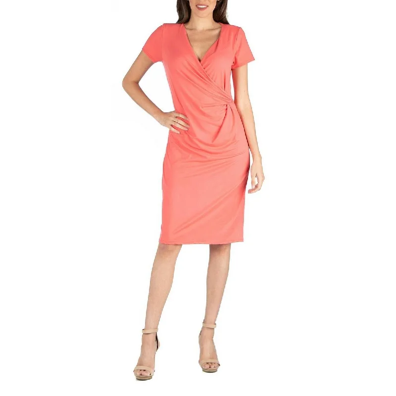 Plus Womens Faux-Wrap Casual Shift Dress A-Line Day Work