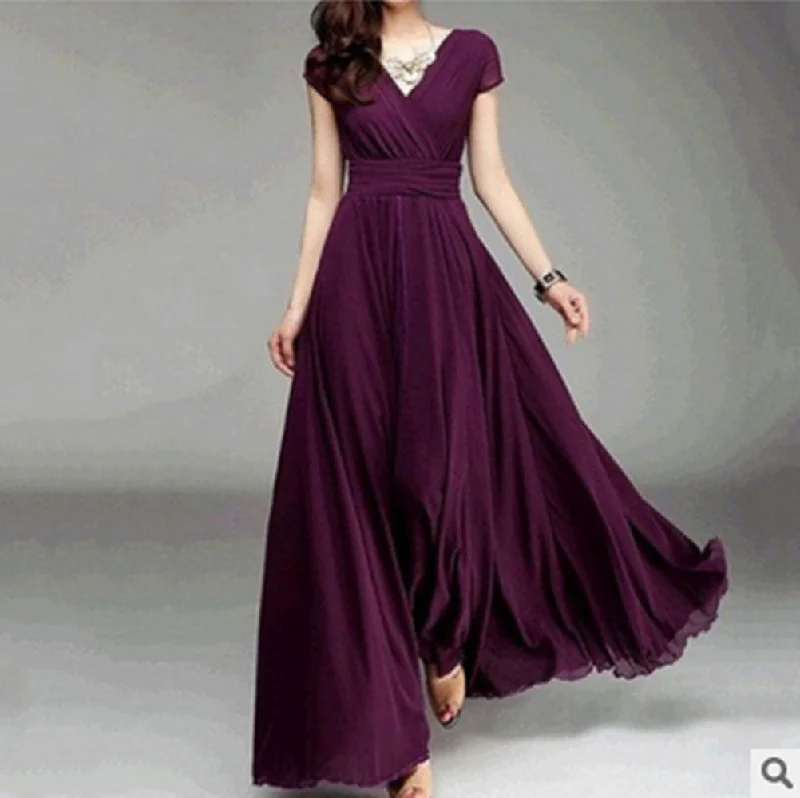 ikearlax EBay HOT and NEW Cross Border V-neck Short Sleeve Bohemian Chiffon Waist Dress Evening Dress Crew Neckline Sporty ikearlax EBay HOT and NEW Cross Border V-neck Short Sleeve Bohemian Chiffon Waist Dress Evening Dress Crew Neckline Sporty