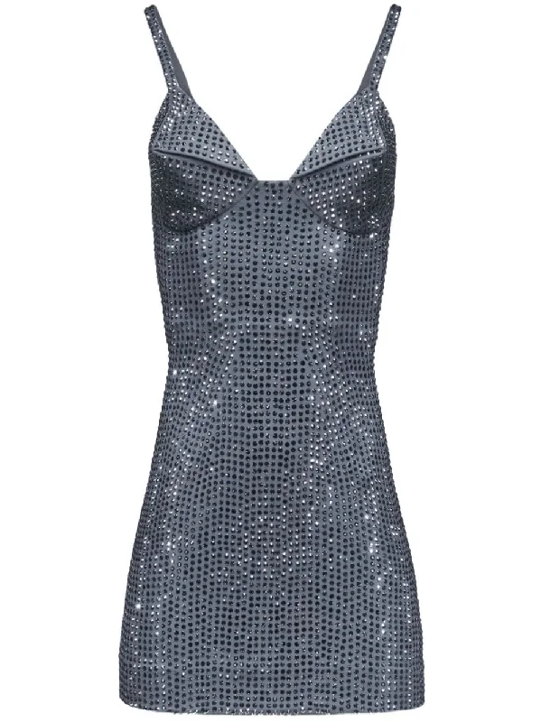 Charcoal Crystal Embellished Mini Dress Stylish Summer Mini Dress