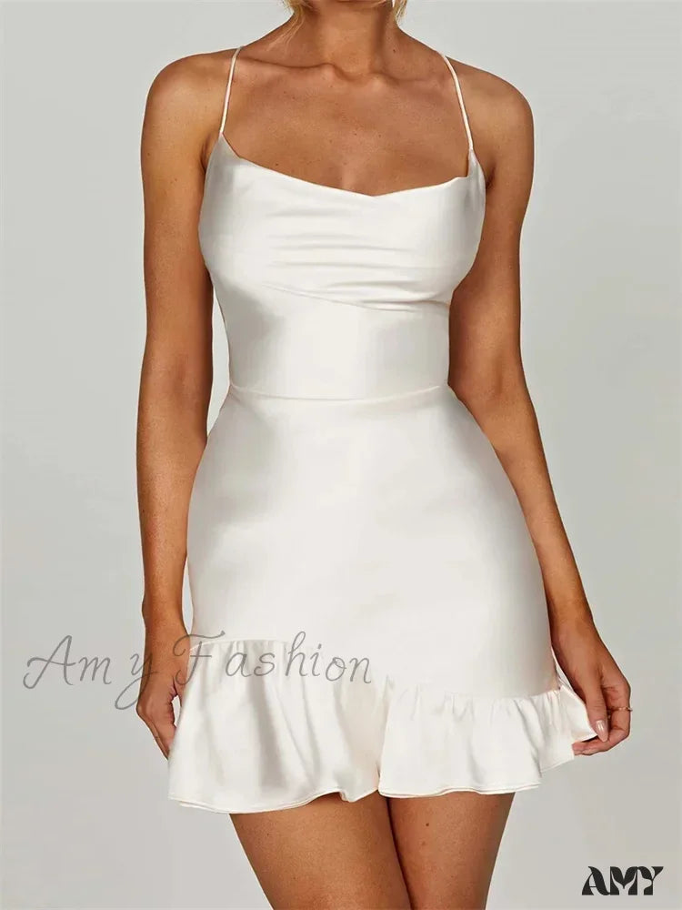 Amy Fashion - Sexy Sleeveless Strap Satin Backless Ruffles Hem Mini Dress Stylish Button-Down Mini Dress Amy Fashion - Sexy Sleeveless Strap Satin Backless Ruffles Hem Mini Dress Stylish Button-Down Mini Dress