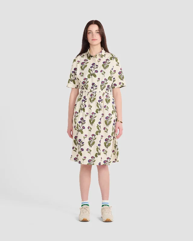 Floral Stamp Printed Pocket Shirt Dress Tunics Chinos classic