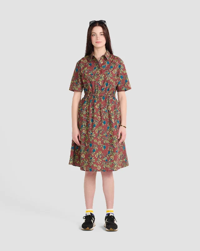 Passion Fruit Terracotta Printed Pocket Shirt Dress sweetheart Neckline Romantic