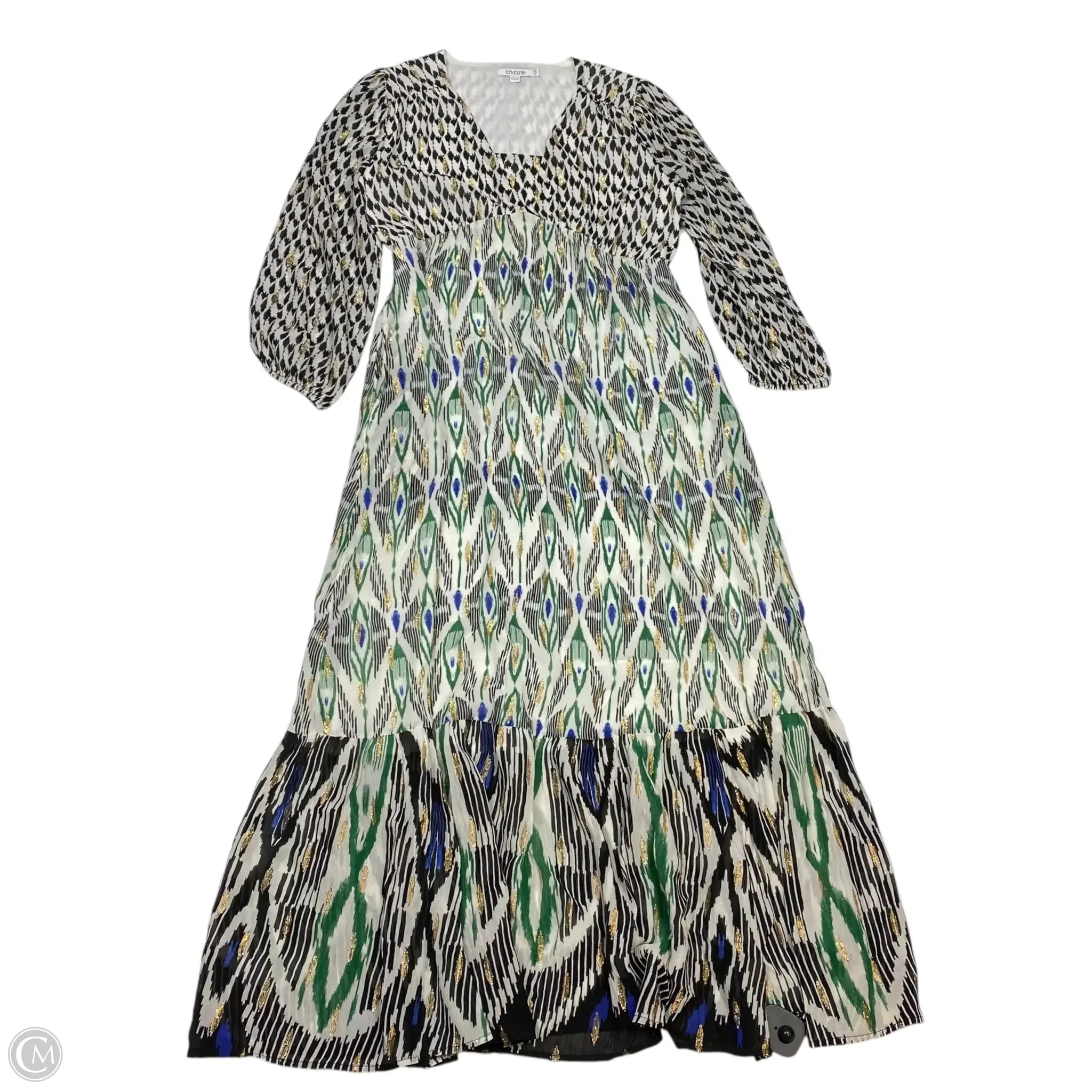 Dress Casual Maxi By Chicos In Black & White, Size: Xs empire Waist empire