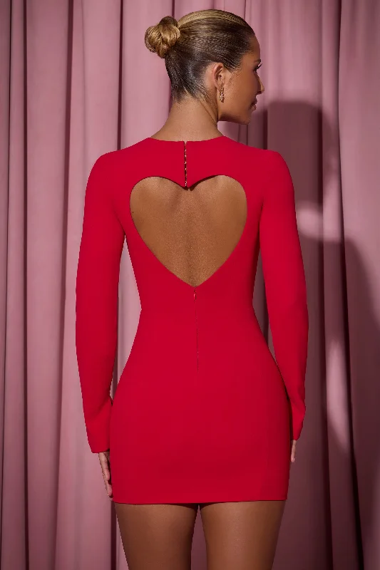Cut-Out Heart-Detail Bodycon Mini Dress in Red Trendy Cut-Out Mini Dress