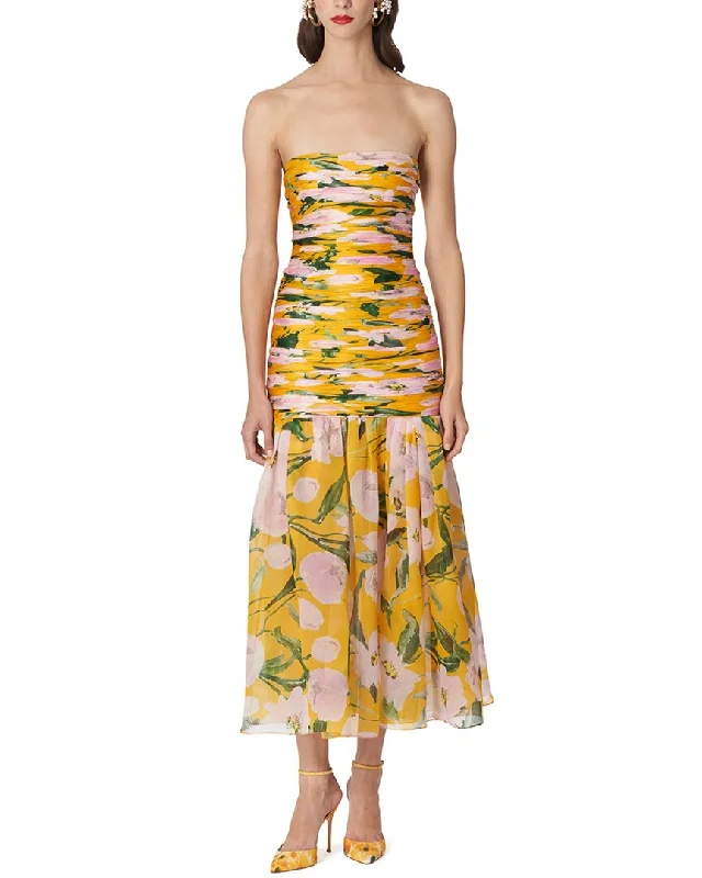 Carolina Herrera Gathered Bodice Drop Waist Silk Dress Tunics Trendy modern