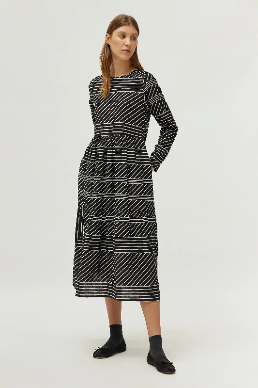Black Striped Print Midi Dress Tunics Modern contemporary