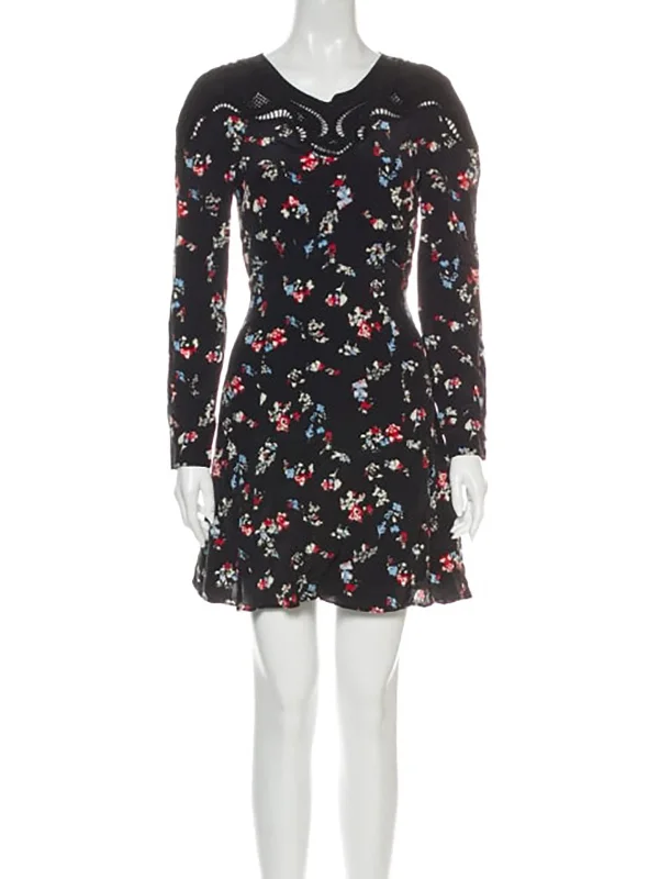 Tanya Taylor Size 22 Black & Red Ditsy Floral Mini Dress Fashionable Denim Mini Dress