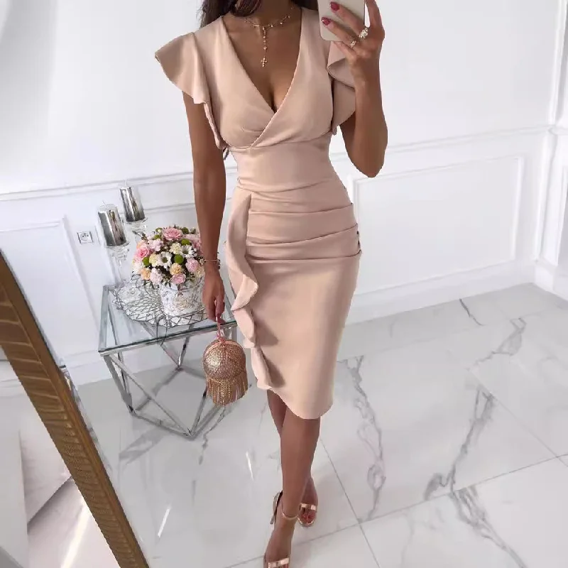 ikearlax Summer New HOTan and NEWn Hot Multi-Color in Stock Deep V Sexy High Waist Crimp Ruffled Dress Tunics Chic fashionable ikearlax Summer New HOTan and NEWn Hot Multi-Color in Stock Deep V Sexy High Waist Crimp Ruffled Dress Tunics Chic fashionable