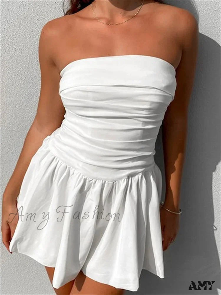 Amy Fashion - Sexy Summer Tube Strapless Off Shoulder Solid Ruched Mini Dress Cozy Sweater Mini Dress Amy Fashion - Sexy Summer Tube Strapless Off Shoulder Solid Ruched Mini Dress Cozy Sweater Mini Dress