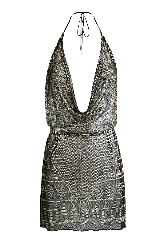 1920's Egyptian Black Cowl Neck Mini Dress Classic Shift Mini Dress