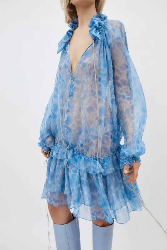 Alec Water Blue Mini Dress Trendy Mesh Mini Dress