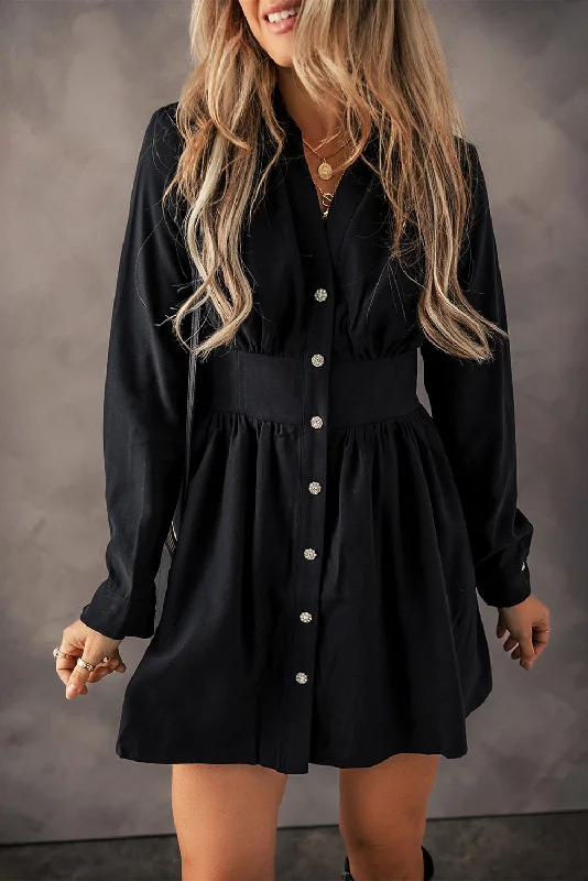 Button-Down Mini Dress Stylish Ruffle Mini Dress