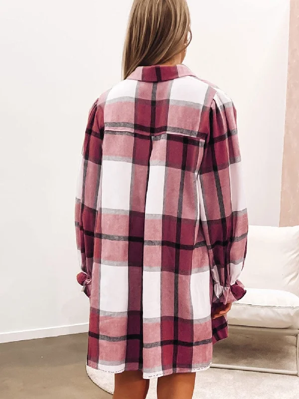 Button Up Plaid Mini Dress Fashionable Summer Mini Dress