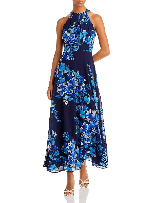 Womens Floral Print Maxi Halter Dress Tunics Evening elegant