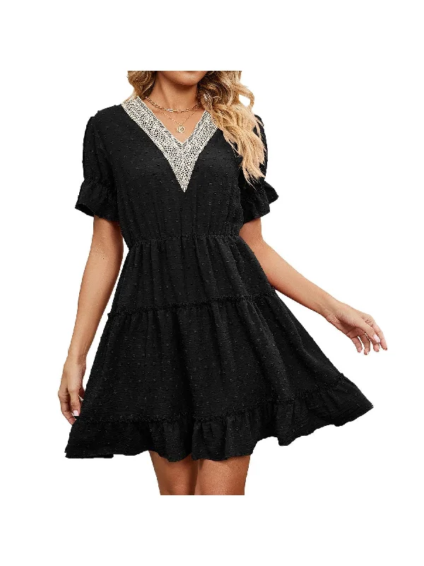 Button Detail Mini Dress Elegant Vintage Mini Dress