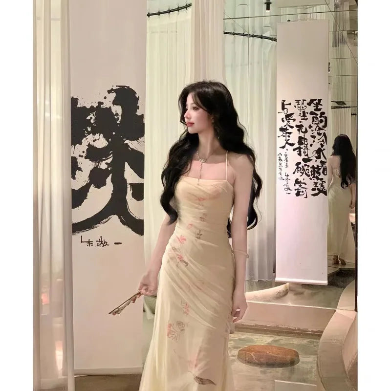 Sexy Backless Bodycon Printed Mesh Long Dresses for Women 2024 Summer New Korean Elegant Fashion Evening Party Female Clothing Off-the-shoulder Chic Trendy Sexy Backless Bodycon Printed Mesh Long Dresses for Women 2024 Summer New Korean Elegant Fashion Evening Party Female Clothing Off-the-shoulder Chic Trendy