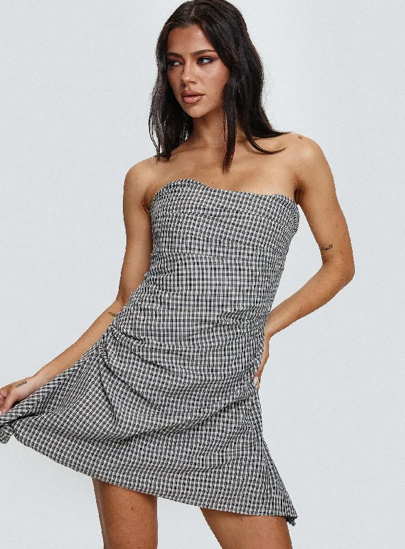 Bradwell Strapless Mini Dress Check Tunics Fleece cozy