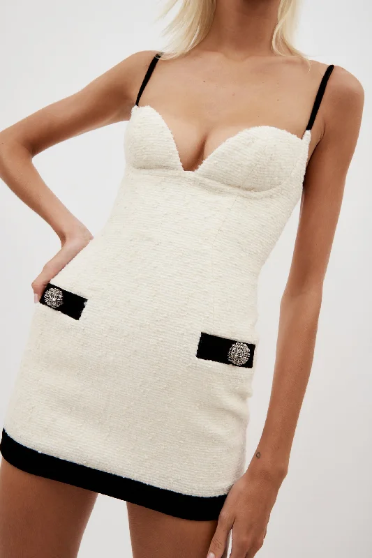Crystal Grape Ivory Black Velvet Trim Mini Dress Cozy Knitted Mini Dress