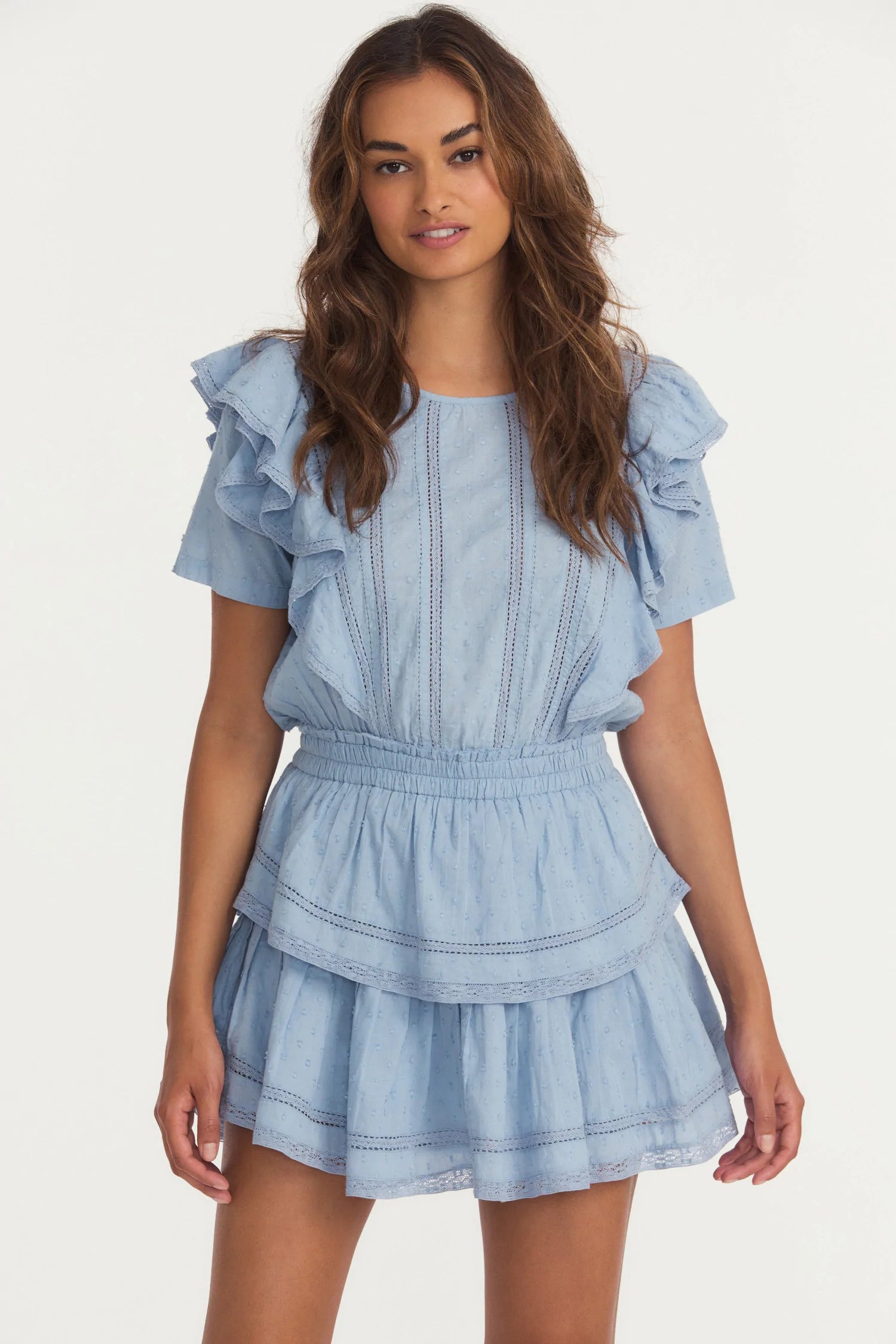 Light Blue Mini Dress with Ruffles Fashionable Summer Mini Dress