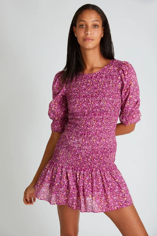 Ditsy Floral Mini Dress in Pink Comfortable Off-Shoulder Mini Dress
