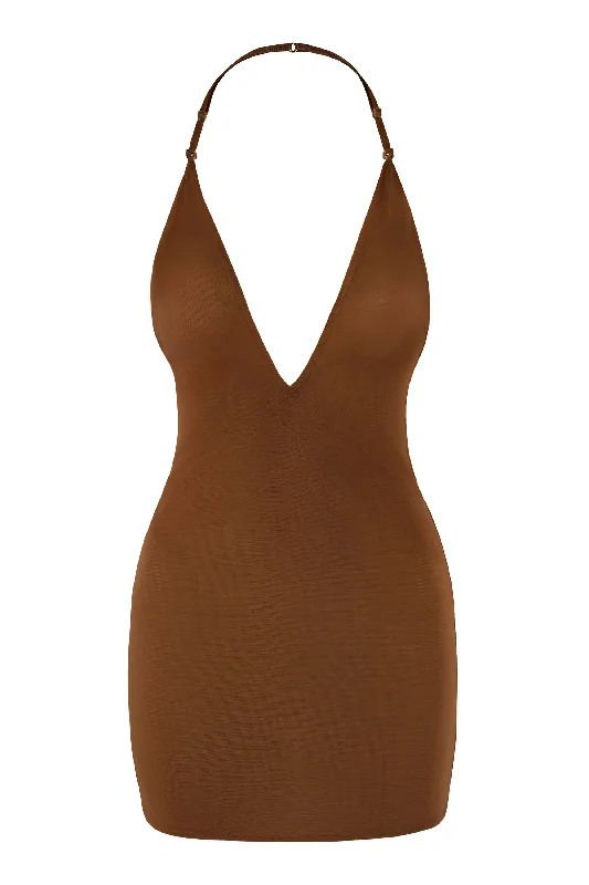 Intimates Soft Mesh Multiway Mini Dress in Chestnut Comfortable Zip-Up Mini Dress