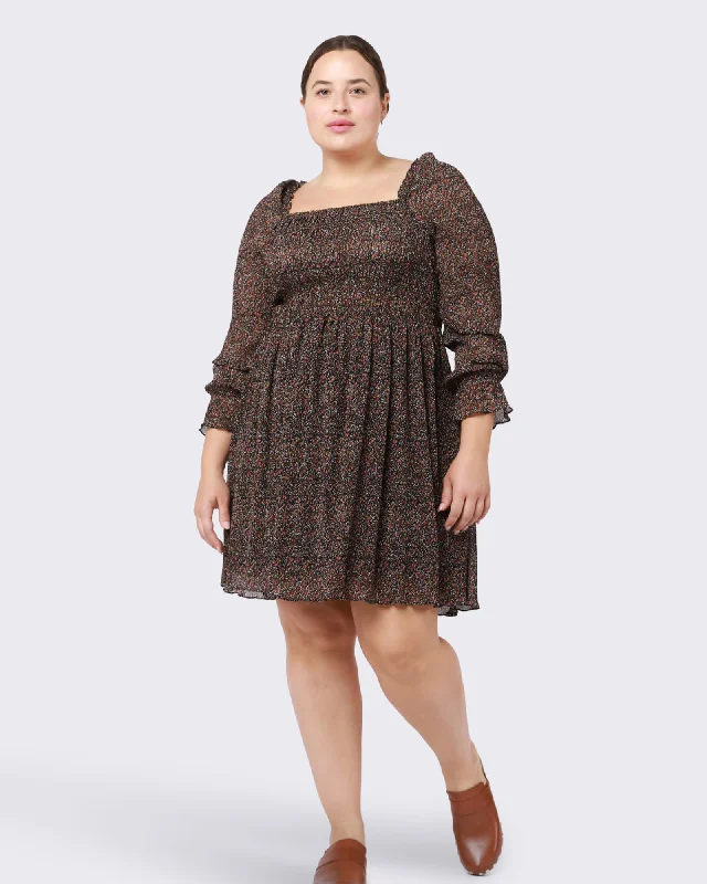 Willow Smocked Plisse Mini Dress | Flower Bud Trendy Button-Detail Mini Dress