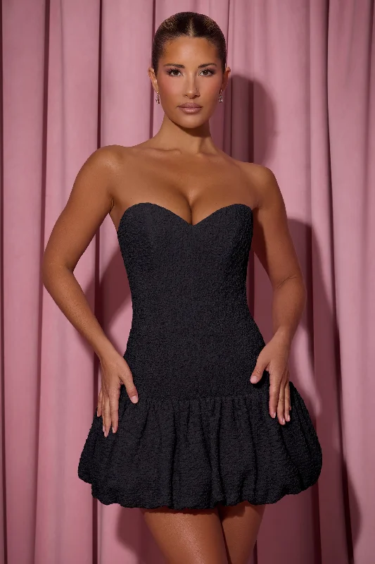 Cut-Out Bubble Hem Corset Mini Dress in Black Elegant Tulle Mini Dress