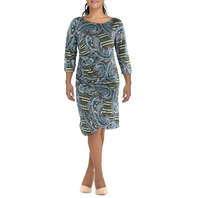 Plus Womens Printed Knee-Length Sheath Dress Off-the-shoulder Chic Trendy
