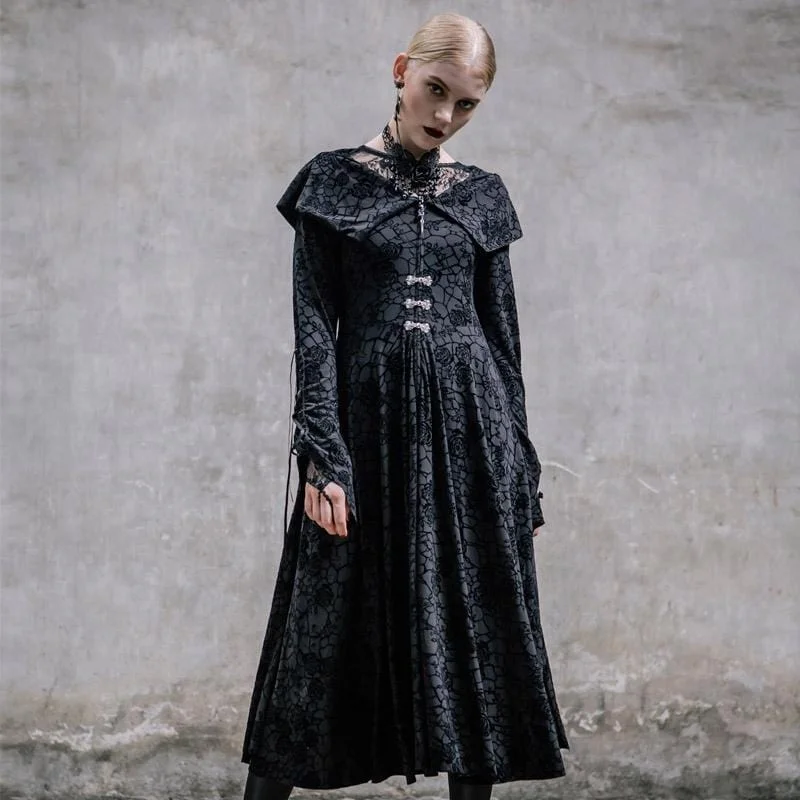 Women's Vintage Midi Dress with Bertha Collar Turtleneck Warm Winter