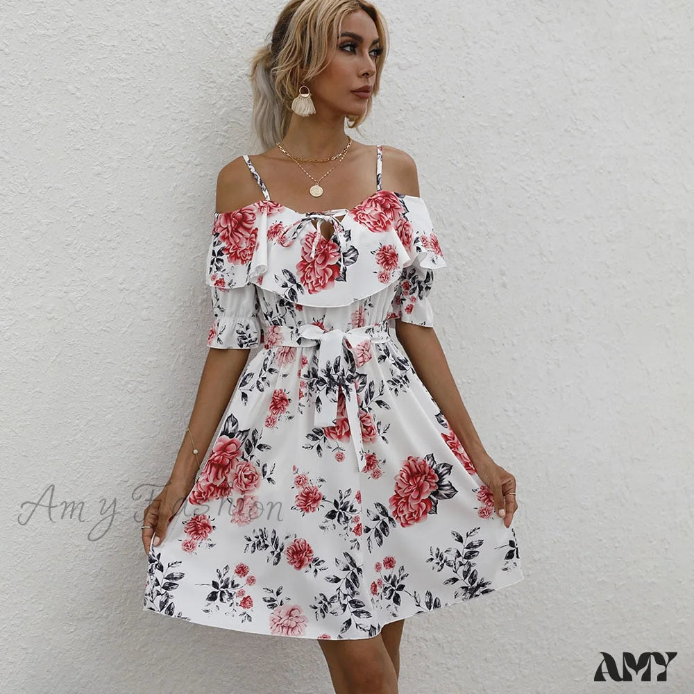 Amy Fashion - Sexy Spaghetti Strap Floral Print Mini Dress Comfortable Shift Mini Dress Amy Fashion - Sexy Spaghetti Strap Floral Print Mini Dress Comfortable Shift Mini Dress