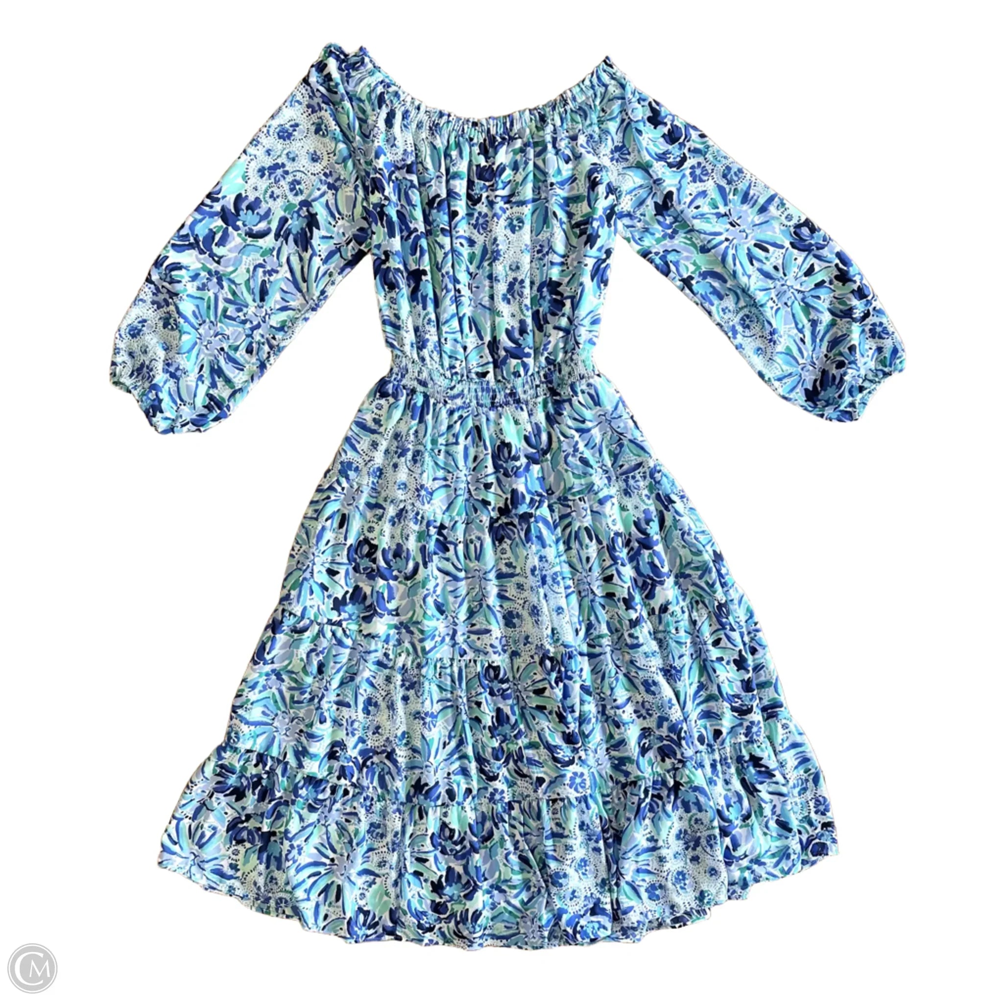 Dress Designer By Lilly Pulitzer In Blue & White, Size: S Crew Neckline Casual