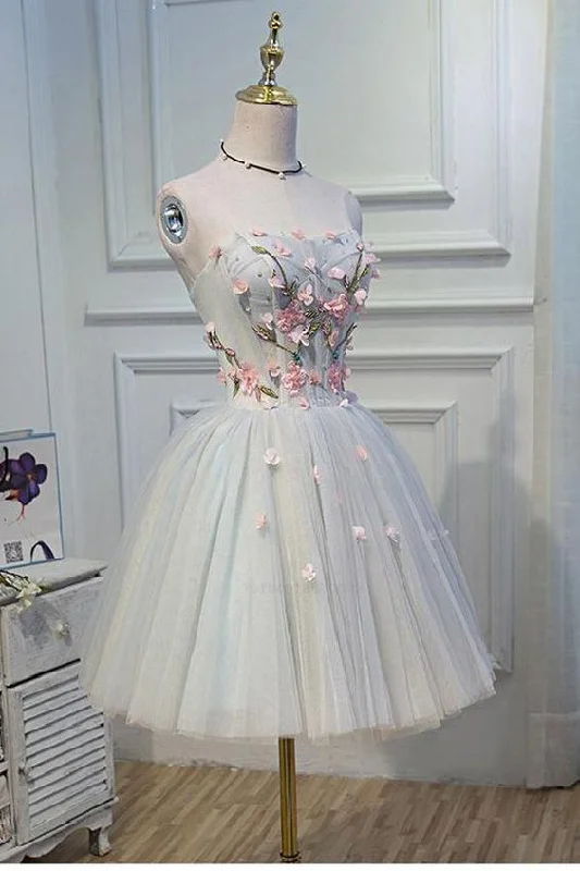 Short Grey Homecoming Dresses With Flower Lace Up Mini dress cg478 Fashionable A-Line Mini Dress Short Grey Homecoming Dresses With Flower Lace Up Mini dress cg478 Fashionable A-Line Mini Dress