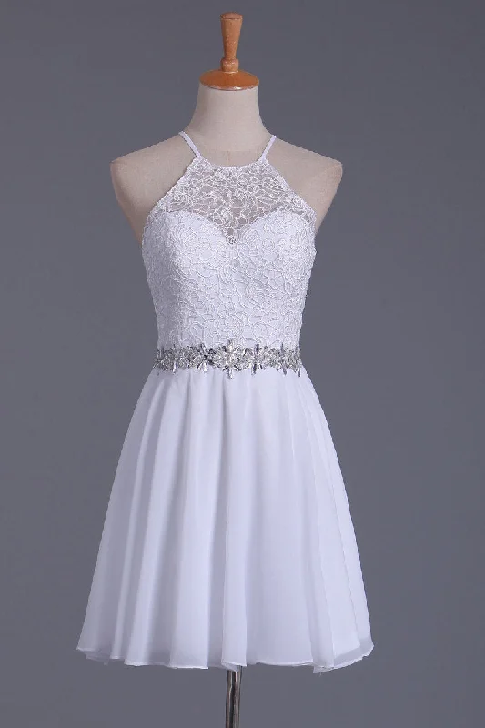 2019 White Halter Homecoming Dresses A Line Chiffon & Lace Short/Mini dress cg243 Comfortable Zip-Up Mini Dress 2019 White Halter Homecoming Dresses A Line Chiffon & Lace Short/Mini dress cg243 Comfortable Zip-Up Mini Dress