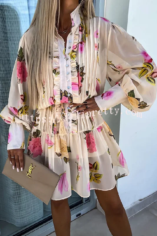 Lilipretty Sunset and Dreams Floral Print Subtle Tuck Lantern Sleeve Belt Mini Dress Stylish Ruffle Mini Dress Lilipretty Sunset and Dreams Floral Print Subtle Tuck Lantern Sleeve Belt Mini Dress Stylish Ruffle Mini Dress